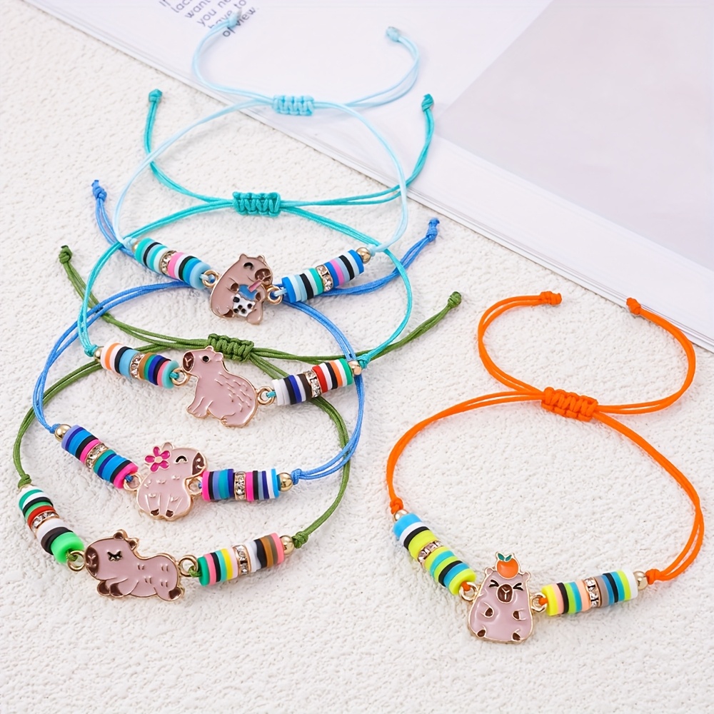 6pcs Capybara Soft Clay Slider Friendship Bracelet Set